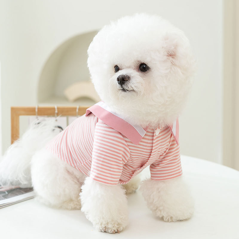 Žali dryžuoti šunų drabužiai Vasariniai ploni šuniuko liemenės atvartai Meškiuko marškinėliai tamsiai mėlynos spalvos apykaklės naminiams gyvūnėliams kvėpuojantis dviejų kojų audinys