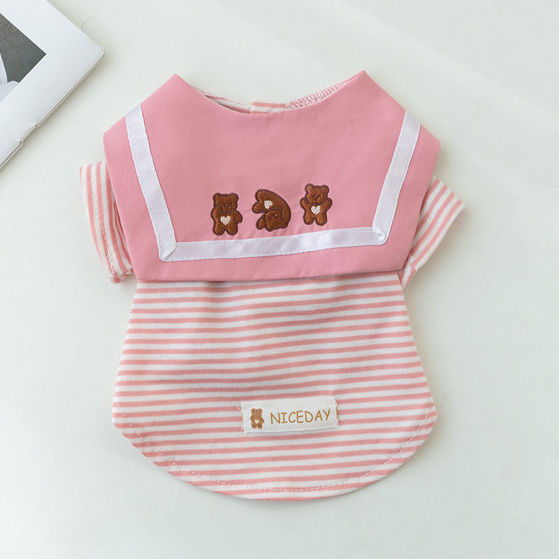 Žali dryžuoti šunų drabužiai Vasariniai ploni šuniuko liemenės atvartai Meškiuko marškinėliai tamsiai mėlynos spalvos apykaklės naminiams gyvūnėliams kvėpuojantis dviejų kojų audinys