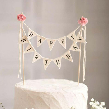 Торта за рожден ден Флаг Топер Инструменти за декорация за печене Дървена хартия Честит рожден ден Парти Декор Джаджи Банер