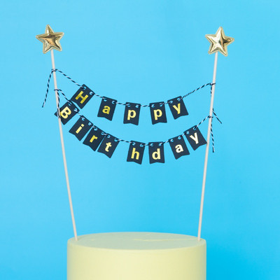 Gimtadienio tortas Vėliavos viršus Kepimo dekoravimo įrankiai Medinis popierius Linksmo gimtadienio vakarėlio dekoro dalykėliai Reklamjuostė