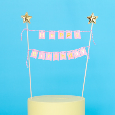 Gimtadienio tortas Vėliavos viršus Kepimo dekoravimo įrankiai Medinis popierius Linksmo gimtadienio vakarėlio dekoro dalykėliai Reklamjuostė