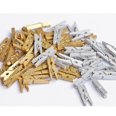 100pcs/lot Mini golden silver Wood Clips 2.5x0.3CM Spring Wood Clips for DTY Clothespin Craft Decor snack Clip Photo Clips Pegs