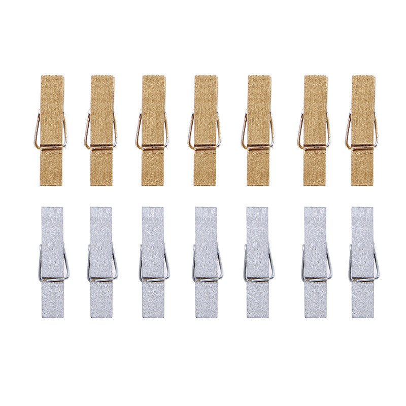 100db/tétel Mini arany ezüst fa kapcsok 2,5x0,3 cm rugós fa kapcsok DTY ruhacsipeszhez Craft Decor snack klipek fotókapcsok csapok