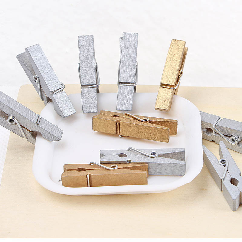 100db/tétel Mini arany ezüst fa kapcsok 2,5x0,3 cm rugós fa kapcsok DTY ruhacsipeszhez Craft Decor snack klipek fotókapcsok csapok