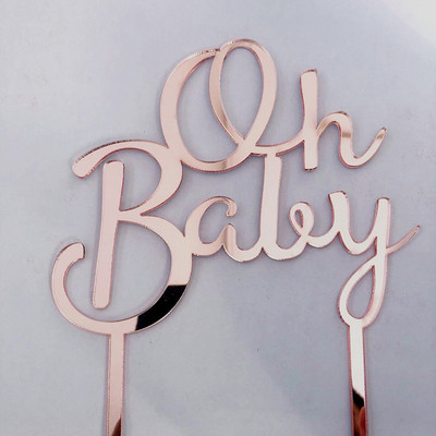 Naujas akrilinis „Oh Baby“ gimtadienio torto papuošalas Auksinis sidabrinis torto papuošalas, skirtas kūdikio gimtadienio vakarėliui.