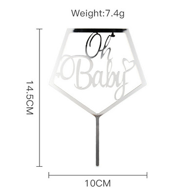 Naujas akrilinis „Oh Baby“ gimtadienio torto papuošalas Auksinis sidabrinis torto papuošalas, skirtas kūdikio gimtadienio vakarėliui.