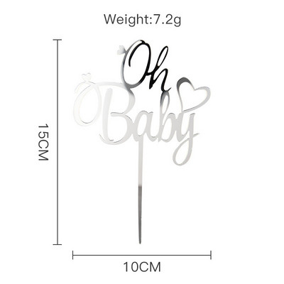 Naujas akrilinis „Oh Baby“ gimtadienio torto papuošalas Auksinis sidabrinis torto papuošalas, skirtas kūdikio gimtadienio vakarėliui.
