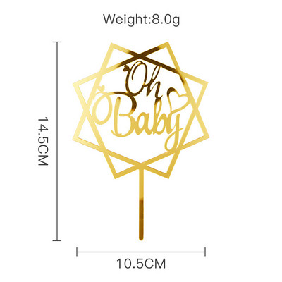 Naujas akrilinis „Oh Baby“ gimtadienio torto papuošalas Auksinis sidabrinis torto papuošalas, skirtas kūdikio gimtadienio vakarėliui.