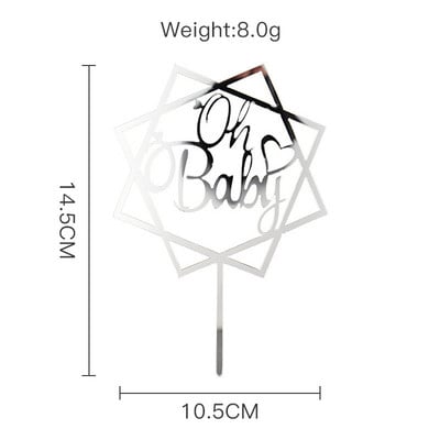 Naujas akrilinis „Oh Baby“ gimtadienio torto papuošalas Auksinis sidabrinis torto papuošalas, skirtas kūdikio gimtadienio vakarėliui.