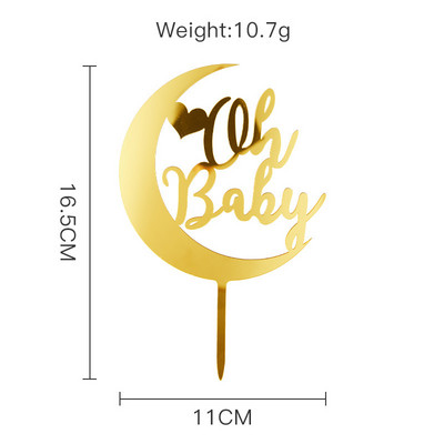 Naujas akrilinis „Oh Baby“ gimtadienio torto papuošalas Auksinis sidabrinis torto papuošalas, skirtas kūdikio gimtadienio vakarėliui.