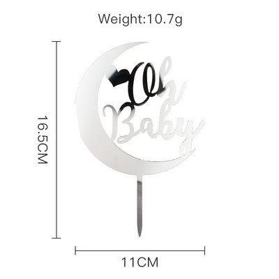 Naujas akrilinis „Oh Baby“ gimtadienio torto papuošalas Auksinis sidabrinis torto papuošalas, skirtas kūdikio gimtadienio vakarėliui.