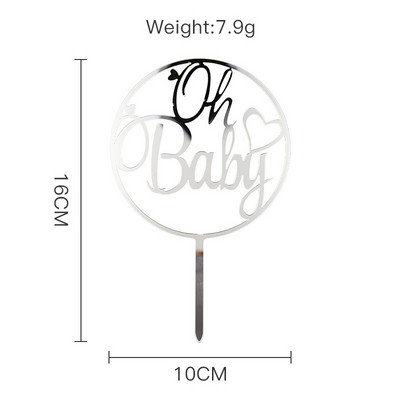 Naujas akrilinis „Oh Baby“ gimtadienio torto papuošalas Auksinis sidabrinis torto papuošalas, skirtas kūdikio gimtadienio vakarėliui.
