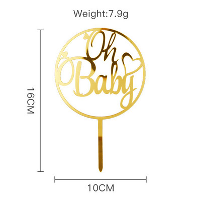 Naujas akrilinis „Oh Baby“ gimtadienio torto papuošalas Auksinis sidabrinis torto papuošalas, skirtas kūdikio gimtadienio vakarėliui.