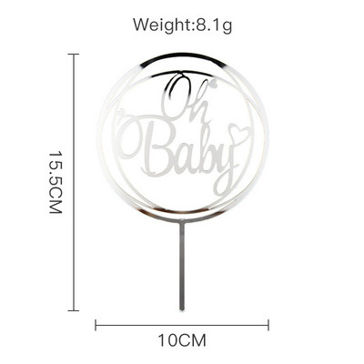 Naujas akrilinis „Oh Baby“ gimtadienio torto papuošalas Auksinis sidabrinis torto papuošalas, skirtas kūdikio gimtadienio vakarėliui.