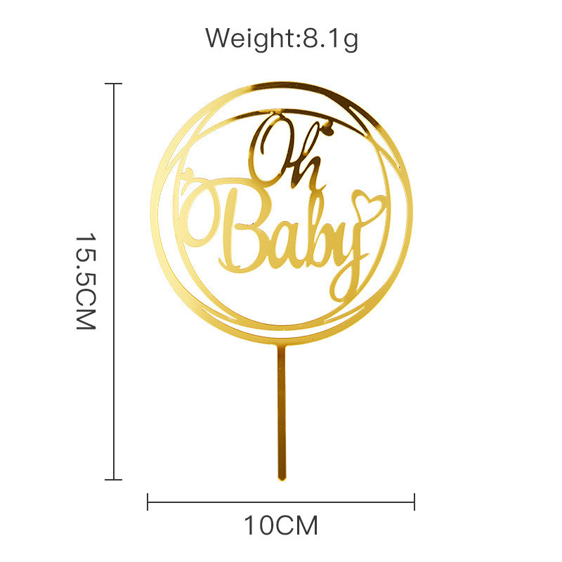Naujas akrilinis „Oh Baby“ gimtadienio torto papuošalas Auksinis sidabrinis torto papuošalas, skirtas kūdikio gimtadienio vakarėliui.