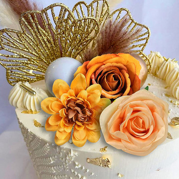 1 комплект златни палмови листа декорация цвете за торта топер хартия рожден ден щастливо парти торта златна палма печене торти декор бохемски