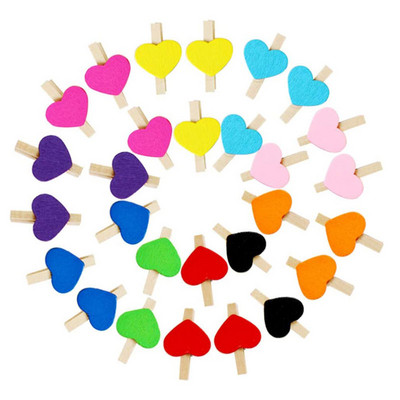 10/20Pcs Heart Wooden Clips Mini Colored Craft Clothespins Hanging Clips Photo Clip Small Craft Pins for DIY Crafts Party Decor