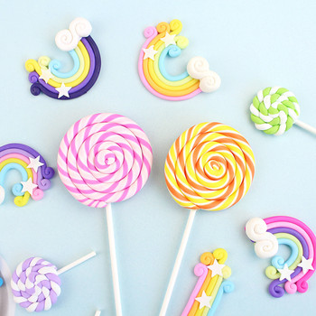 Цветни бонбони за торта Lollipop Детски рожден ден Cupcake Декор Ден на детето Бонбони Cupcake Toppers Happy Birthday Party Decor