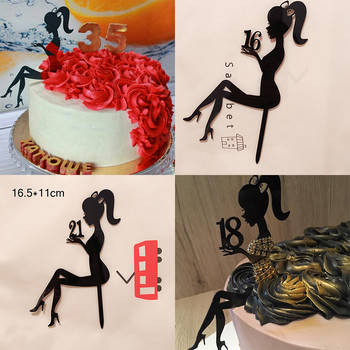 Червени високи токчета Леди Честит рожден ден Акрилен топер за торта Сватбени топери за торта за момичета за 16 18 21 Декорации за торта за рожден ден