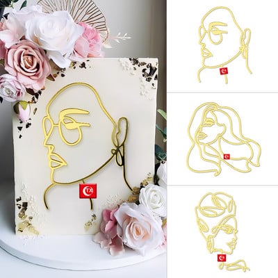 Happy Birthday Cake Topper Art Έγκυος γυναίκα Ακρυλικό Χρυσό Αποτύπωμα μωρού Lady Face Γαμήλια τούρτα Topper Party Cake Διακοσμήσεις