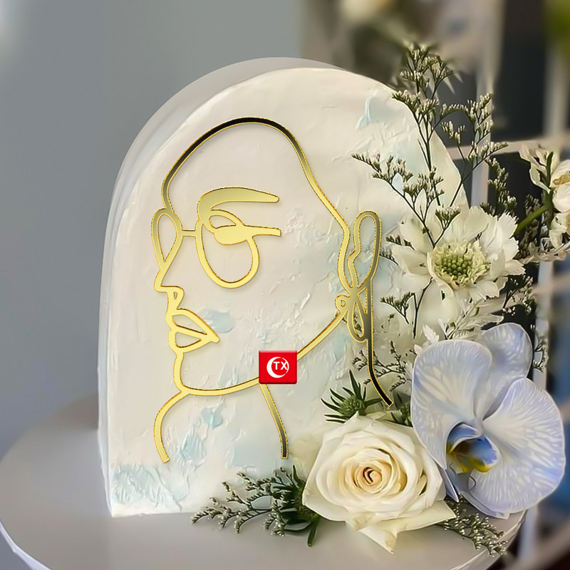 Boldog születésnapot Cake Topper Art terhes nő akril arany baba lábnyom hölgy arc esküvői torta topper party tortadíszek