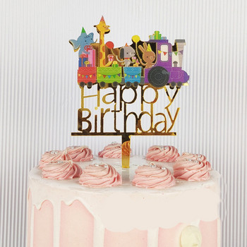 Animals Unicorn Happy Birthday Cake Topper Цветен жираф Акрилен Cupcake Topper за рожден ден Еднорог Декорации за парти торта