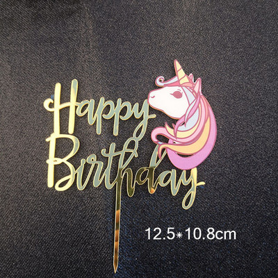 Topper pentru tort cu unicorn cu animale, la mulți ani, cu girafă colorată, pentru cupcake acrilic, pentru decorațiuni pentru tort de petrecere cu unicorn