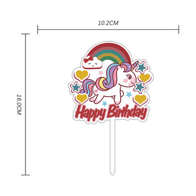 Topper pentru tort cu unicorn cu animale, la mulți ani, cu girafă colorată, pentru cupcake acrilic, pentru decorațiuni pentru tort de petrecere cu unicorn