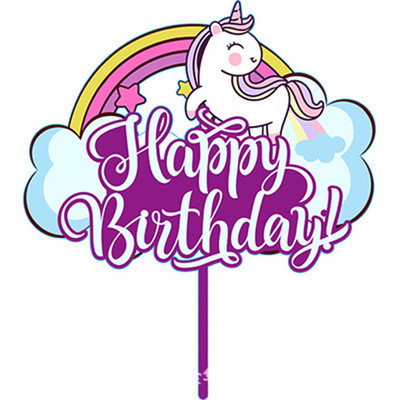 Topper pentru tort cu unicorn cu animale, la mulți ani, cu girafă colorată, pentru cupcake acrilic, pentru decorațiuni pentru tort de petrecere cu unicorn
