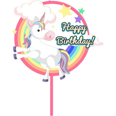 Topper pentru tort cu unicorn cu animale, la mulți ani, cu girafă colorată, pentru cupcake acrilic, pentru decorațiuni pentru tort de petrecere cu unicorn