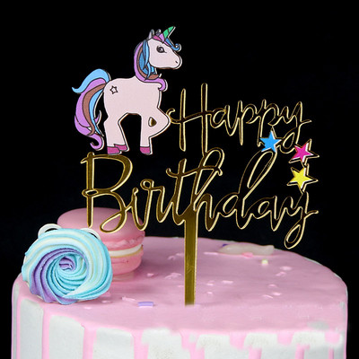 Topper pentru tort cu unicorn cu animale, la mulți ani, cu girafă colorată, pentru cupcake acrilic, pentru decorațiuni pentru tort de petrecere cu unicorn