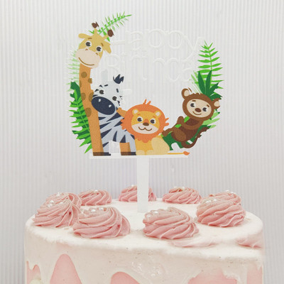 Topper pentru tort cu unicorn cu animale, la mulți ani, cu girafă colorată, pentru cupcake acrilic, pentru decorațiuni pentru tort de petrecere cu unicorn