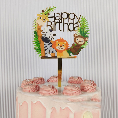 Topper pentru tort cu unicorn cu animale, la mulți ani, cu girafă colorată, pentru cupcake acrilic, pentru decorațiuni pentru tort de petrecere cu unicorn