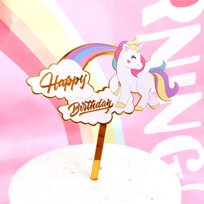 Topper pentru tort cu unicorn cu animale, la mulți ani, cu girafă colorată, pentru cupcake acrilic, pentru decorațiuni pentru tort de petrecere cu unicorn