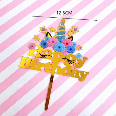 Topper pentru tort cu unicorn cu animale, la mulți ani, cu girafă colorată, pentru cupcake acrilic, pentru decorațiuni pentru tort de petrecere cu unicorn