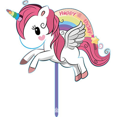 Topper pentru tort cu unicorn cu animale, la mulți ani, cu girafă colorată, pentru cupcake acrilic, pentru decorațiuni pentru tort de petrecere cu unicorn