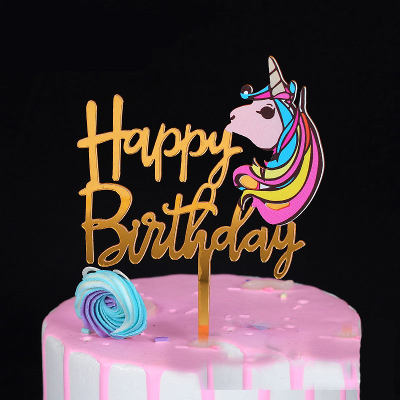 Topper pentru tort cu unicorn cu animale, la mulți ani, cu girafă colorată, pentru cupcake acrilic, pentru decorațiuni pentru tort de petrecere cu unicorn