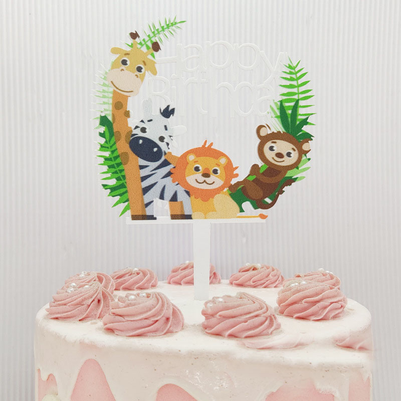 Topper pentru tort cu unicorn cu animale, la mulți ani, cu girafă colorată, pentru cupcake acrilic, pentru decorațiuni pentru tort de petrecere cu unicorn