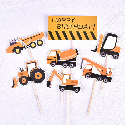 Mini Decorare petrecere de constructii Petrecere La multi ani Camion de constructii Excavator Baieti Jucarii Baricade Cake Toppers Decoratiuni