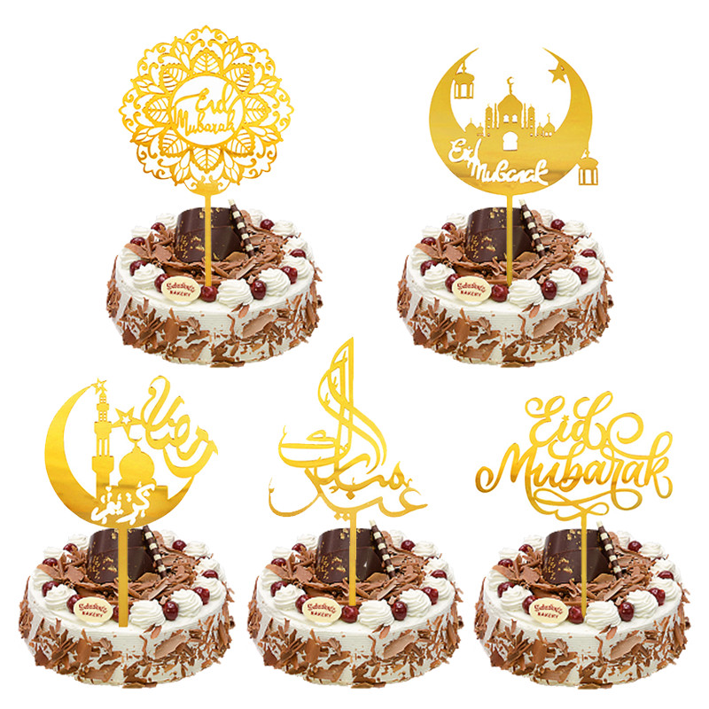 1db Eid Mubarak arany akril tortalapát Ramadan Cupcakes dekoráció iszlám muszlim ünnepi parti barkácsolás dekoráció sütéshez torta kellékek