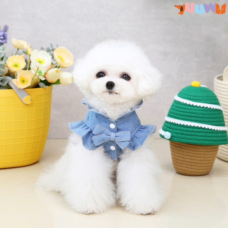 Vasaros šunų džinsinio audinio suknelių suknelė su D-žiedu šuns marškinėliai katės džinsinio liemenė šuniukas lauke pasivaikščioti su krūtine, suknelė, augintinio drabužiai, marškinėliai