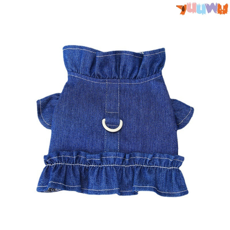 Vasaros šunų džinsinio audinio suknelių suknelė su D-žiedu šuns marškinėliai katės džinsinio liemenė šuniukas lauke pasivaikščioti su krūtine, suknelė, augintinio drabužiai, marškinėliai