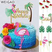 Nyári Születésnapi Party Tortafeltétek Cupcake Decor Flamingo Ananász Aloha Tortadíszítő Kellékek Trópusi Hawaii Partyhoz
