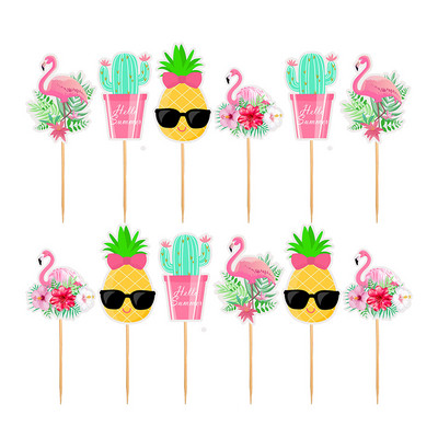 Nyári Születésnapi Party Tortafeltétek Cupcake Decor Flamingo Ananász Aloha Tortadíszítő Kellékek Trópusi Hawaii Partyhoz