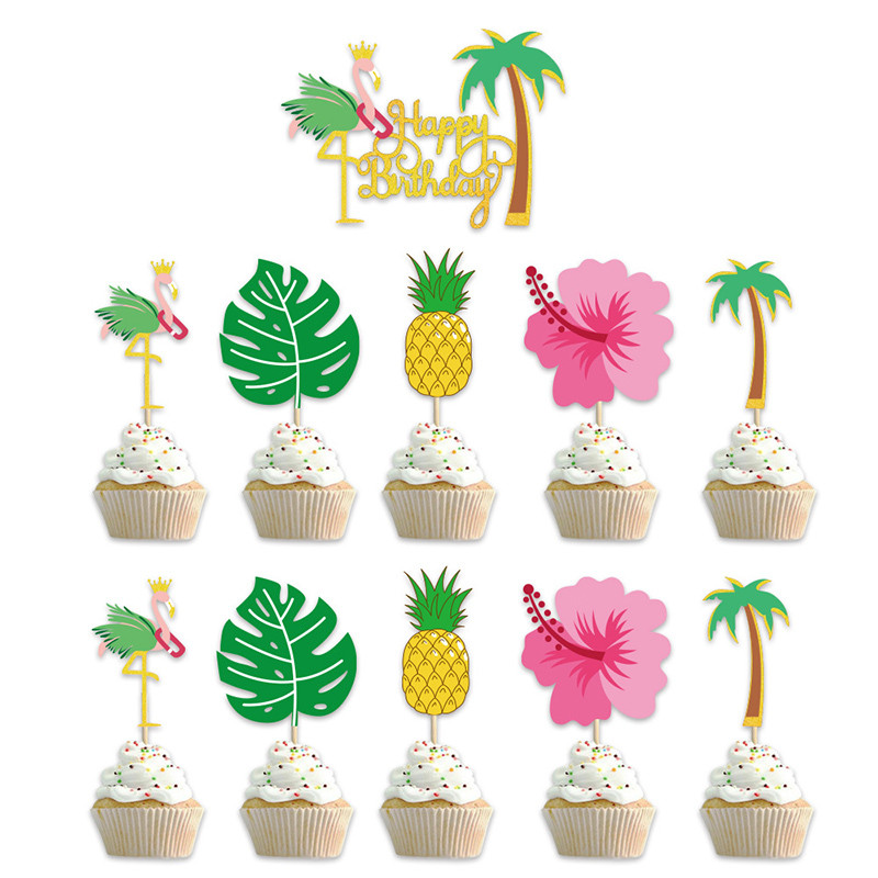 Nyári Születésnapi Party Tortafeltétek Cupcake Decor Flamingo Ananász Aloha Tortadíszítő Kellékek Trópusi Hawaii Partyhoz