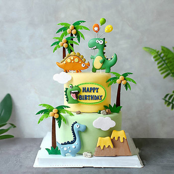 Декорация на торта за рожден ден на динозавър Карикатура на динозавър птерозавър Торти за торта Boys Happy Jungle Safari Dino Birthday Party Decor