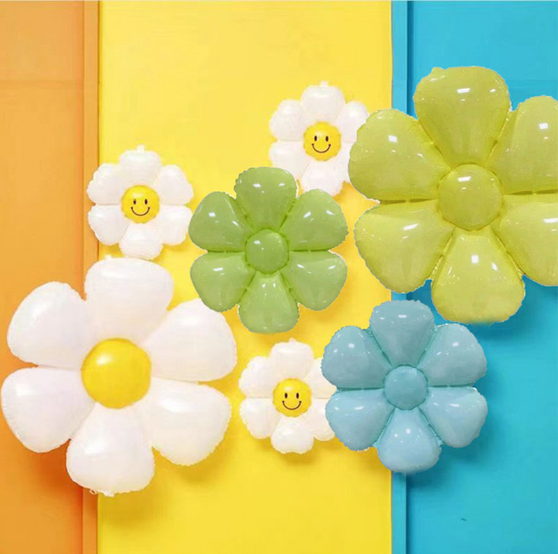 1gab liels balts margrietiņas alumīnija folijas balons Macaron ziedu balons Meitenes dzimšanas dienas ballīte rotā bērnu dušas rotaļlietu hēlija bumbiņu