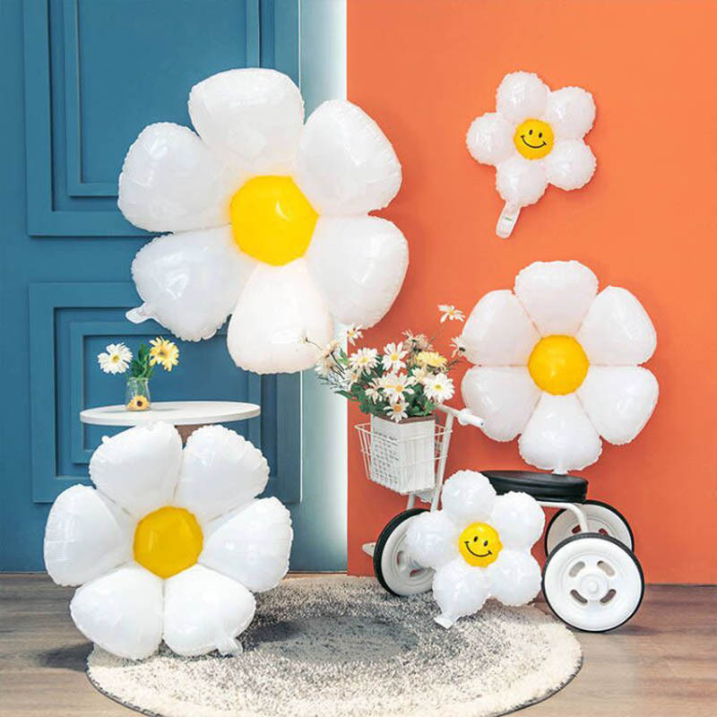 1gab liels balts margrietiņas alumīnija folijas balons Macaron ziedu balons Meitenes dzimšanas dienas ballīte rotā bērnu dušas rotaļlietu hēlija bumbiņu