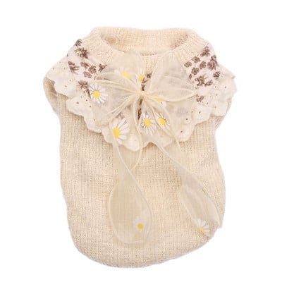 Nou câine, pisică, tricotat, pulover, cămașă cu fundul, design floral și cu fundă, pentru animale de companie, cățeluș, îmbrăcăminte de toamnă/iarnă