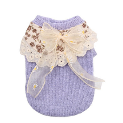 Nou câine, pisică, tricotat, pulover, cămașă cu fundul, design floral și cu fundă, pentru animale de companie, cățeluș, îmbrăcăminte de toamnă/iarnă